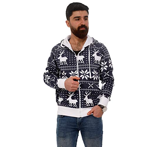 Crazy Age Damen und Herren Weihnachts Sweatjacke Kapuzenpullover Kapuzenjacken Renntier Eiskristalle (Nevi(Hr.), 5XL) von Crazy Age