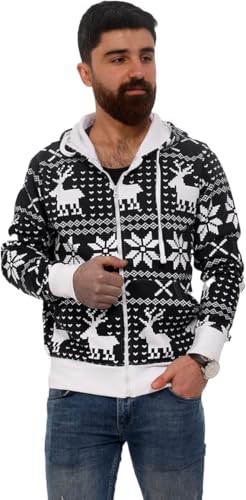 Crazy Age Damen und Herren Weihnachts Sweatjacke Kapuzenpullover Kapuzenjacken Renntier Eiskristalle (Schwarz(Hr.), XXL) von Crazy Age