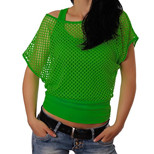 Crazy Age Frauen Partytop Sommertop Fasching Fest Netzoberteil aktueller Trend in Neonfarben (Giftgrün L-XL) von Crazy Age