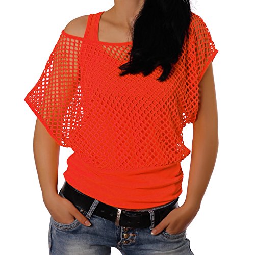 Crazy Age Frauen Partytop Sommertop Fasching Fest Netzoberteil aktueller Trend in Neonfarben (Neonorange(L/XL)) von Crazy Age