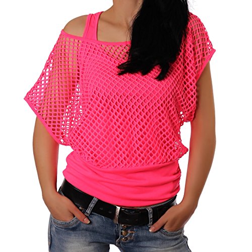 Crazy Age Frauen Partytop Sommertop Fasching Fest Netzoberteil aktueller Trend in Neonfarben (Neonpink(L/XL)) von Crazy Age