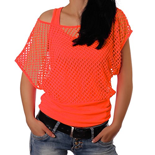 Crazy Age Frauen Partytop Sommertop Fasching Fest Netzoberteil aktueller Trend in Neonfarben- Einheitsgröße, Neonorange von Crazy Age