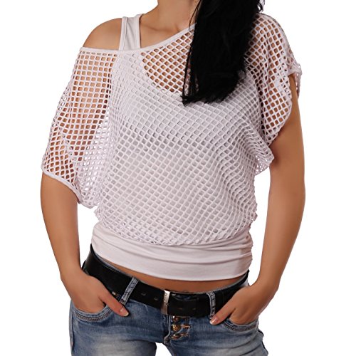 Crazy Age Frauen Partytop Sommertop Fasching Fest Netzoberteil aktueller Trend in Neonfarben- Einheitsgröße, Weiß Crazy Age Frauen Partytop Sommertop Fasching Fest Netzoberteil aktueller Trend in Neonfarben- Einheitsgröße, Weiß von Crazy Age
