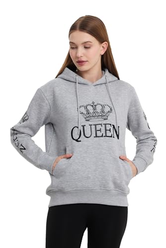 Crazy Age Herren King und Damen Queen Hoodie mit Kapuze .| | Auffallend | Eyecatcher | Trend 2023|Schöne Farben(Queen-Hellgrau-XL) von Crazy Age