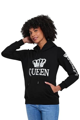 Crazy Age Herren King und Damen Queen Hoodie mit Kapuze .| | Auffallend | Eyecatcher | Trend 2023|Schöne Farben(Queen-Schwarz-S) von Crazy Age