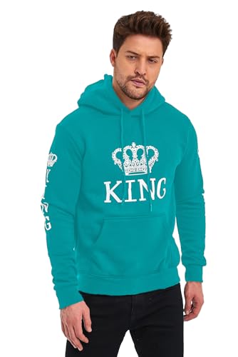 Crazy Age Herren King und Damen Queen Hoodie mit Kapuze .| | Auffallend | Eyecatcher | Trend 2023|Schöne Farben (King-Petrol-M) von Crazy Age