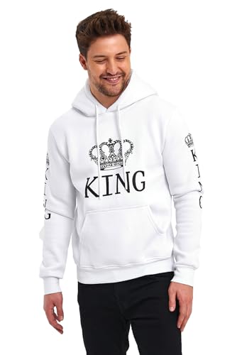 Crazy Age Herren King und Damen Queen Hoodie mit Kapuze .| | Auffallend | Eyecatcher | Trend 2023|Schöne Farben (King-Weiß-S) von Crazy Age