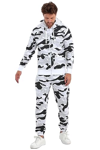 Crazy Age Herren Sportanzug Freizeitanzug Camouflage Army Millitär Übergrößen bis 10XL Kapuzenjacke+Sporthose(RT-AN-404-Snow W-4XL) von Crazy Age