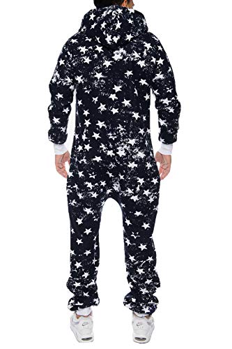 Crazy Age Herren Sternen Jumpsuit Herren Overall Herren Strampelanzug Sweat Jumpsuit Herren Latzhose Körperanzug Kapuzenpullis (RT-J-903 3XL, Schwarz) von Crazy Age