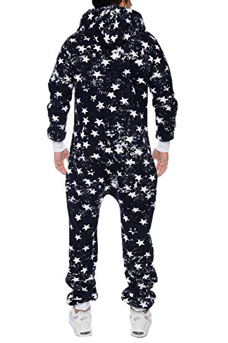 Crazy Age Herren Sternen Jumpsuit Overall Sweat Latzhose Körperanzug Kapuzenpullis (RT-J-903 4XL, Schwarz) von Crazy Age