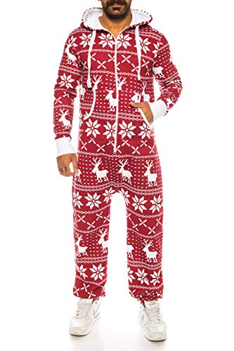 Crazy Age Herren Sternen Jumpsuit Overall Strampelanzug Sweat Latzhose Körperanzug Kapuzenpullis (L, Bordeaux (RT905)) von Crazy Age