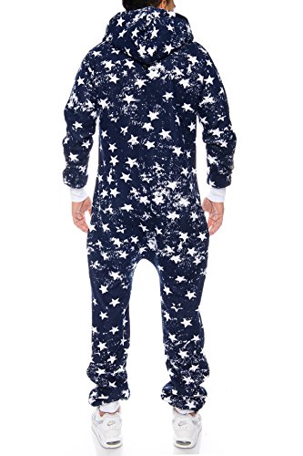 Crazy Age Herren Sternen Jumpsuit Herren Overall Herren Strampelanzug Sweat Jumpsuit Herren Latzhose Körperanzug Kapuzenpullis (RT-J-903 XL, Dunkelblau) von Crazy Age