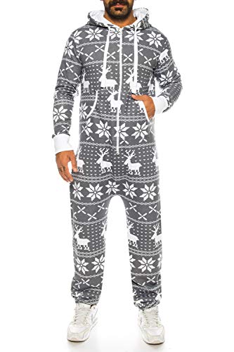 Crazy Age Herren Sternen Jumpsuit Overall Strampelanzug Sweat Latzhose Körperanzug Kapuzenpullis (XXL, Anthra (RT905)) von Crazy Age