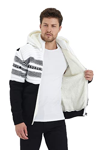 Crazy Age Herren Strickjacke Gefüttert Warm Grobstrick Thermal Futter Thermojacke (Schwarz 327) 3XL von Crazy Age