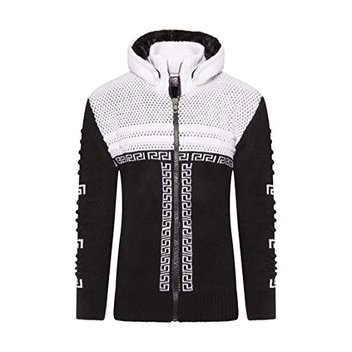 Crazy Age Herren Strickjacke Stehkragen Slim Fit Winter-Freizeit-Jacke Grobstrick Sweatjacke abnehmbare Kapuze Langarm Herren schwarzer Hoodie-Pullover (Schwarz(1030), M) von Crazy Age