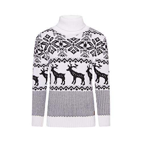 Crazy Age Herren Strickjacken Norweger Grobstrick Weihnachtspullover Winterpullover Renntier Motive Kristalle (Weiß(1010), XXL) von Crazy Age