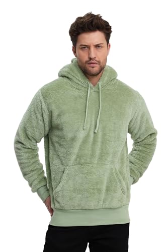 Crazy Age Herren und Damen Teddy-Fell Hoodie mit Kapuze Fleecejacke Plüsch mit Kängruhtaschen(RT-H-301-Apfelgrün-6XL) von Crazy Age