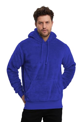 Crazy Age Herren und Damen Teddy-Fell Hoodie mit Kapuze Fleecejacke Plüsch mit Kängruhtaschen (RT-H-301-Royalblau-M) von Crazy Age