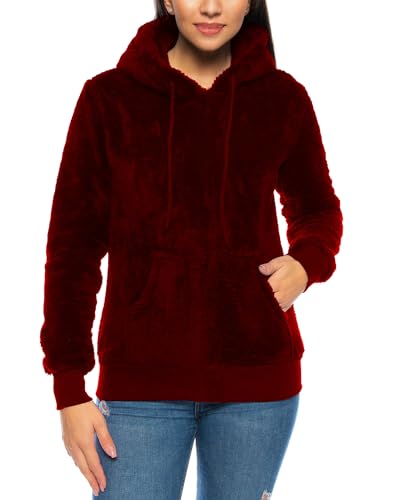 Crazy Age Herren und Damen Teddy-Fell Hoodie mit Kapuze Fleecekacke Plüsch mit Kängruhtaschen(CA-H-507-Bordeaux-XL) von Crazy Age