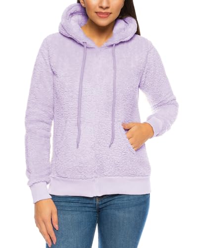 Crazy Age Herren und Damen Teddy-Fell Hoodie mit Kapuze Fleecekacke Plüsch mit Kängruhtaschen(CA-H-507-Flieder-3XL) von Crazy Age