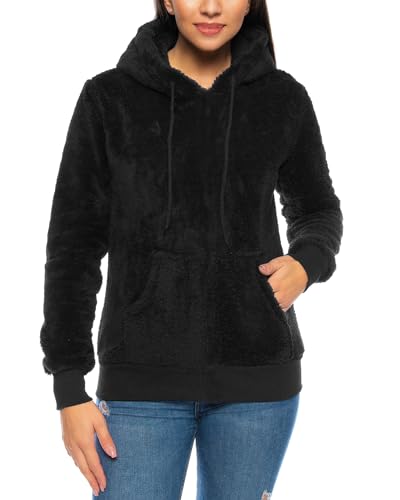 Crazy Age Herren und Damen Teddy-Fell Hoodie mit Kapuze Fleecekacke Plüsch mit Kängruhtaschen(CA-H-507-Schwarz-M) von Crazy Age