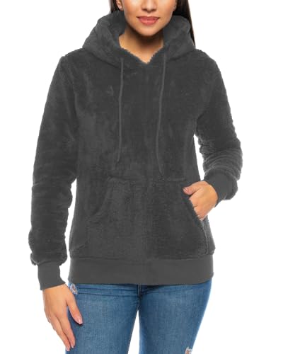 Crazy Age Herren und Damen Teddy-Fell Hoodie mit Kapuze Fleecekacke Plüsch mit Kängruhtaschen (CA-H-507-Anthra-XS) von Crazy Age