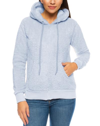 Crazy Age Herren und Damen Teddy-Fell Hoodie mit Kapuze Fleecekacke Plüsch mit Kängruhtaschen (CA-H-507-Sky-L) von Crazy Age
