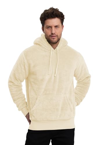 Crazy Age Herren und Damen Teddy-Fell Hoodie mit Kapuze Fleecekacke Plüsch mit Kängruhtaschen-RT-H-301-Beige-4XL von Crazy Age