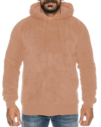 Crazy Age Herren und Damen Teddy-Fell Hoodie mit Kapuze Fleecekacke Plüsch mit Kängruhtaschen-RT-H-301-Hellbraun-6XL von Crazy Age