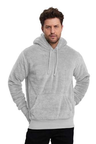 Crazy Age Herren und Damen Teddy-Fell Hoodie mit Kapuze Fleecekacke Plüsch mit Kängruhtaschen-RT-H-301-Hellgrau-5XL von Crazy Age
