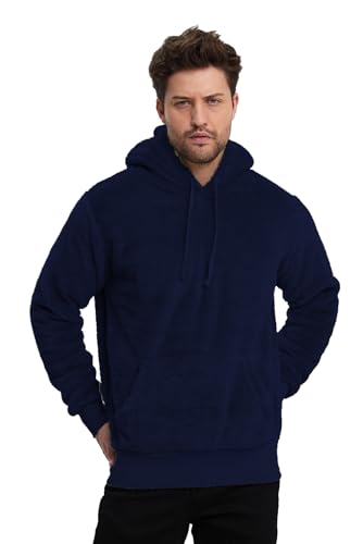 Crazy Age Herren und Damen Teddy-Fell Hoodie mit Kapuze Fleecekacke Plüsch mit Kängruhtaschen-RT-H-301-Nevi -XL von Crazy Age