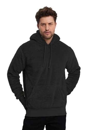 Crazy Age Herren und Damen Teddy-Fell Hoodie mit Kapuze Fleecekacke Plüsch mit Kängruhtaschen-RT-H-301-Schwarz-3XL von Crazy Age