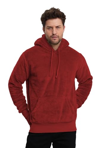 Crazy Age Herren und Damen Teddy-Fell Hoodie mit Kapuze Fleecekacke Plüsch mit Kängruhtaschen-RT-H-301-Weinrot-L von Crazy Age