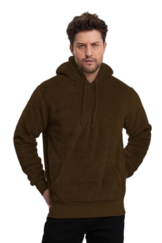 Crazy Age Herren und Damen Teddy-Fell Hoodie mit Kapuze Fleecejacke Plüsch mit Kängruhtaschen (RT-H-301-Braun-4XL) von Crazy Age