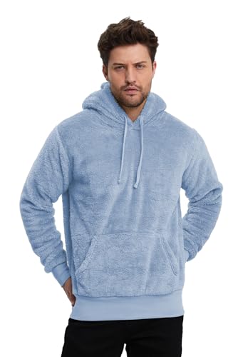 Crazy Age Herren und Damen Teddy-Fell Hoodie mit Kapuze Fleecejacke Plüsch mit Kängruhtaschen(RT-H-301-Sky-M) von Crazy Age