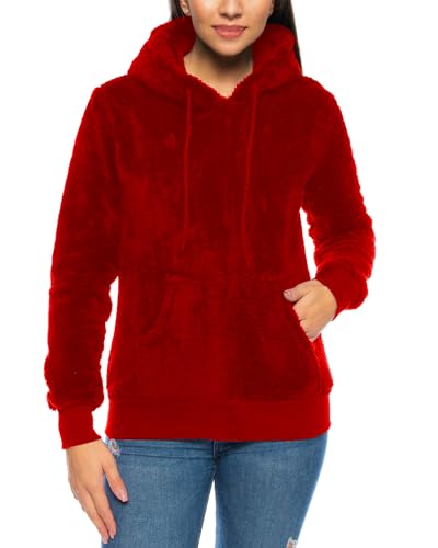 Crazy Age Herren und Damen Teddy-Fell Hoodie mit Kapuze Fleecekacke Plüsch mit KängruhtaschenCA-H-507-Rot-XXL von Crazy Age