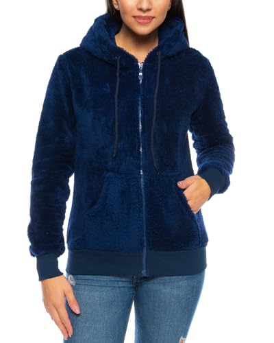 Crazy Age Herren und Damen Teddy-Fell Jacke mit Kapuze Fleecejacke Plüsch mit Kängruhtaschen - Zipper (CAH-506-Nevi- XL) von Crazy Age