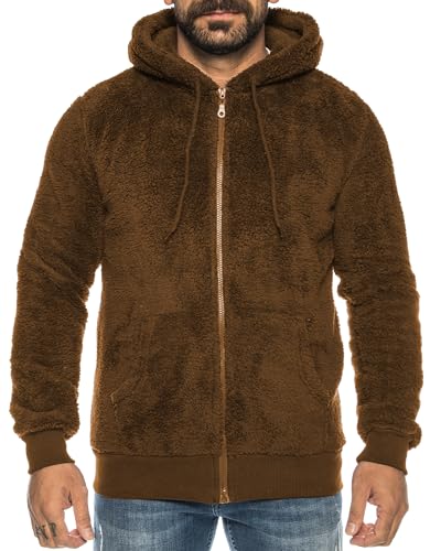 Crazy Age Herren und Damen Teddy-Fell Jacke mit Kapuze Fleecejacke Plüsch mit Kängruhtaschen - Zipper (RT-H-304-Braun - M) von Crazy Age