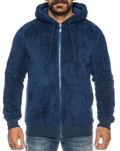 Crazy Age Herren und Damen Teddy-Fell Jacke mit Kapuze Fleecejacke Plüsch mit Kängruhtaschen - Zipper (RT-H-304-Nevi -XXL) von Crazy Age