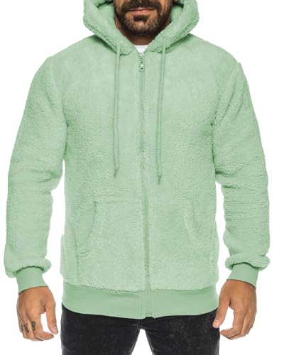 Crazy Age Herren und Damen Teddy-Fell Jacke mit Kapuze Fleecejacke Plüsch mit Kängruhtaschen - Zipper (RT-H-304-Apfelgrün - 3XL) von Crazy Age