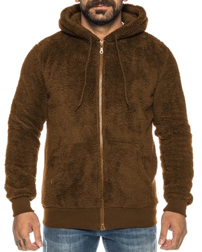 Crazy Age Herren und Damen Teddy-Fell Jacke mit Kapuze Fleecejacke Plüsch mit Kängruhtaschen - Zipper (RT-H-304-Braun - 3XL) von Crazy Age