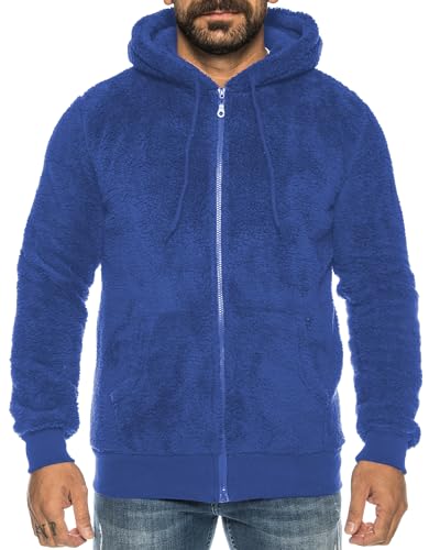 Crazy Age Herren und Damen Teddy-Fell Jacke mit Kapuze Fleecejacke Plüsch mit Kängruhtaschen - Zipper (RT-H-304-Royalblau - 3XL) von Crazy Age