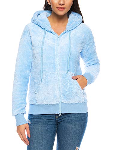 Crazy Age Herren und Damen Teddy-Fell Jacke mit Kapuze Fleecejacke Plüsch mit Kängruhtaschen - Zipper -CAH-506-Hellblau-XL von Crazy Age