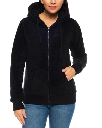 Crazy Age Herren und Damen Teddy-Fell Jacke mit Kapuze Fleecejacke Plüsch mit Kängruhtaschen - Zipper von Crazy Age