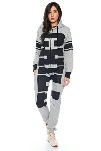 Crazy Age Jumpsuit Chill Overall One Piece Hausanzug Freizeitanzug Einteiler Ganzkörperanzug Weihnachtsanzug (L=40, Hellgrau) von Crazy Age