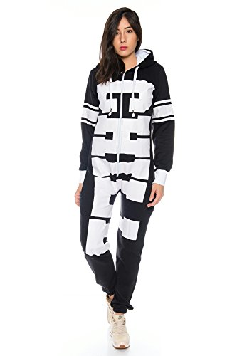 Crazy Age Jumpsuit Chill Overall One Piece Hausanzug Freizeitanzug Einteiler Ganzkörperanzug Weihnachtsanzug (L=40, Schwarz) von Crazy Age