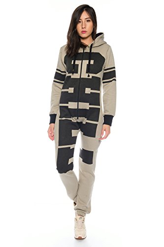 Crazy Age Jumpsuit Chill Overall One Piece Hausanzug Freizeitanzug Einteiler Ganzkörperanzug Weihnachtsanzug (XS=34, Sand) von Crazy Age
