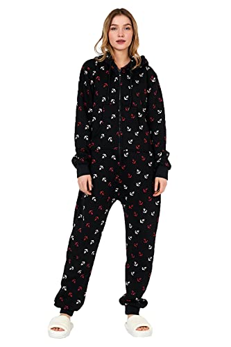 Crazy Age Jumpsuit Strampler Ganzkörperanzug Overall Sternen Kuschelig Warm (L, Schwarz(2957)) von Crazy Age