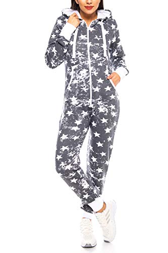 Crazy Age Jumpsuit Strampler Ganzkörperanzug Overall Sternen Kuschelig Warm (CA-J-503- Anthrazit-XS) von Crazy Age