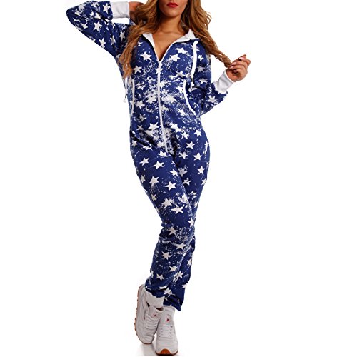 Crazy Age Jumpsuit Strampler Ganzkörperanzug Overall Sternen Weihnachtssterne Kuschelig Warm (S, Blau) von Crazy Age